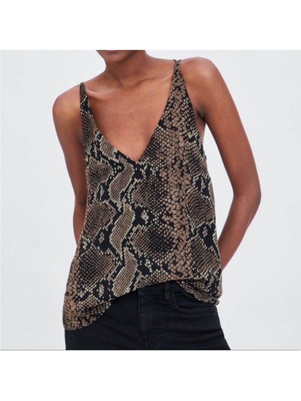 Zara TRF Snake Print Cami Top Crossback V-Neck Festival Grunge Party XL
